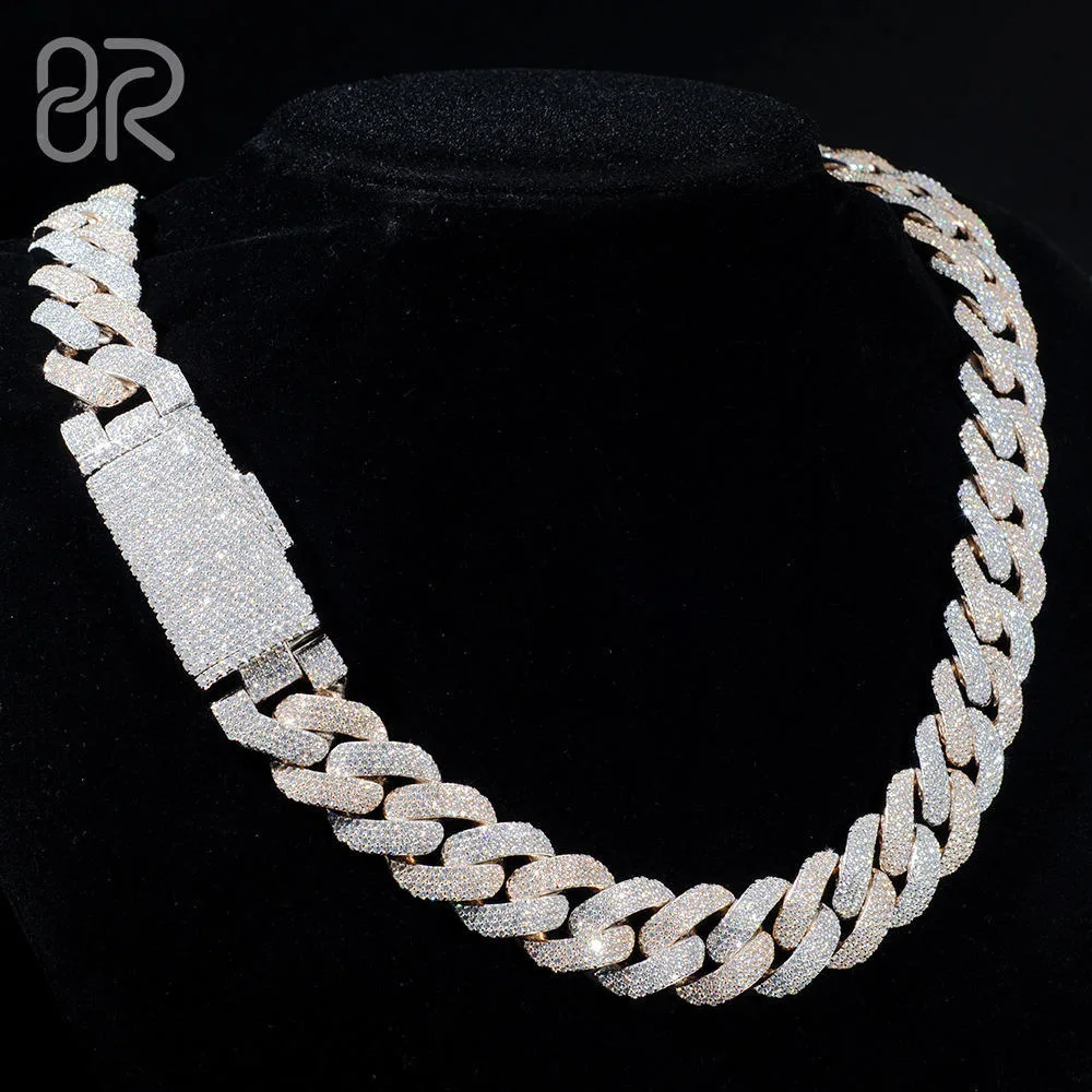 

18mm 18 Inches Vvs Moissanite Cuban Link Chain Necklace Two Tones Bling Diamond Curb Hip Hop Circular Arc Cuban Chain