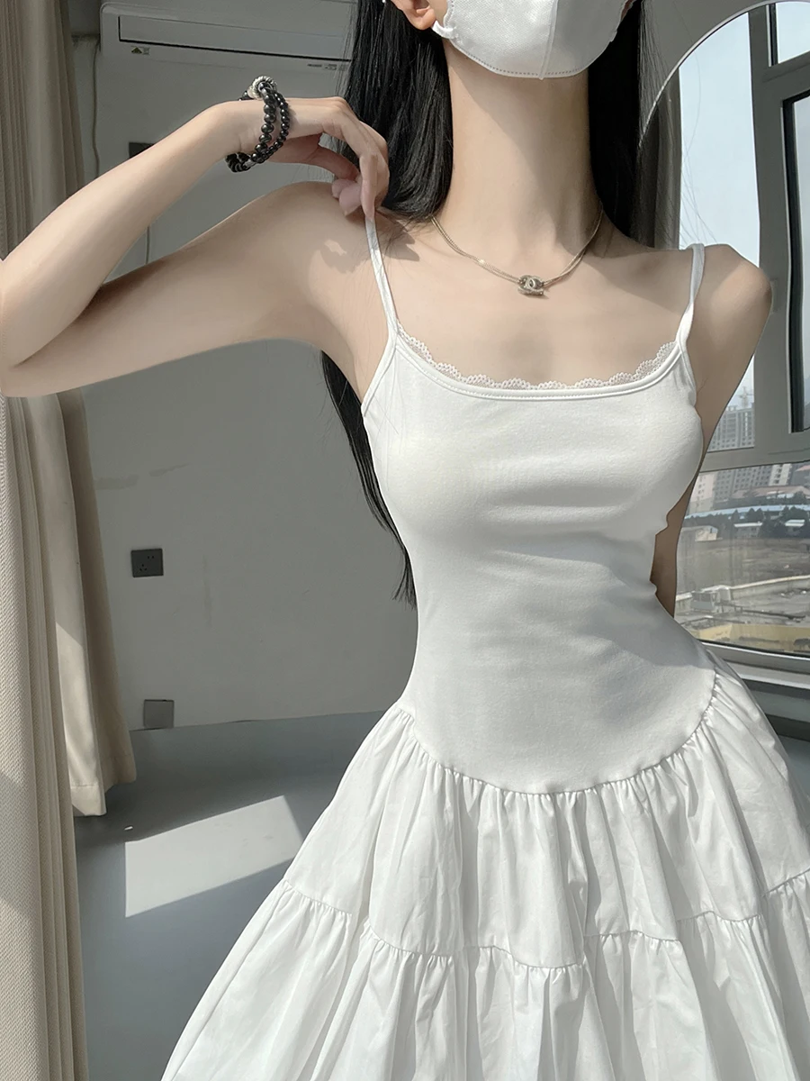 

MianCun Hepburn Sle Ballet Strap Dr Women's Summer New High Waist A-Line ort Skirt Sexy Cotton Blend Thin Fabric