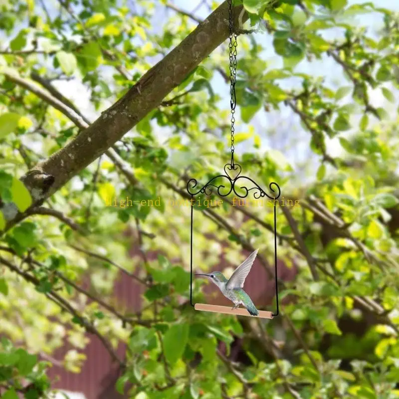 L9NB Elegant Bird Watching Station with Metal Frame Perch Hummingbird Stand Toy