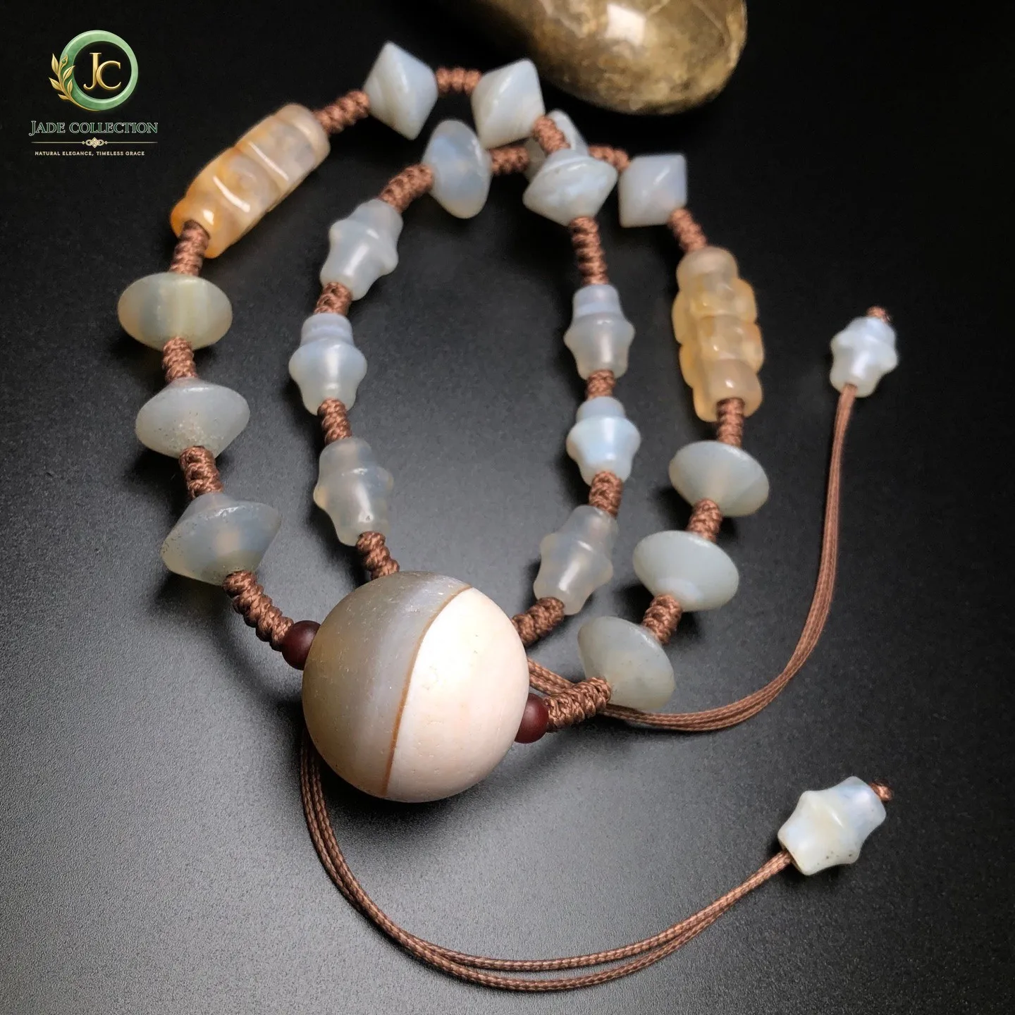 Rare Tibetan Agate Stripe Healer Medicine Dzi Bead Amulet Necklace Pendant Z1918