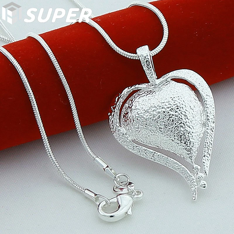 

925 Sterling Silver Heart Pendant Necklace 18 inch Snake Chain For Woman Wedding Engagement Party Charm Jewelry