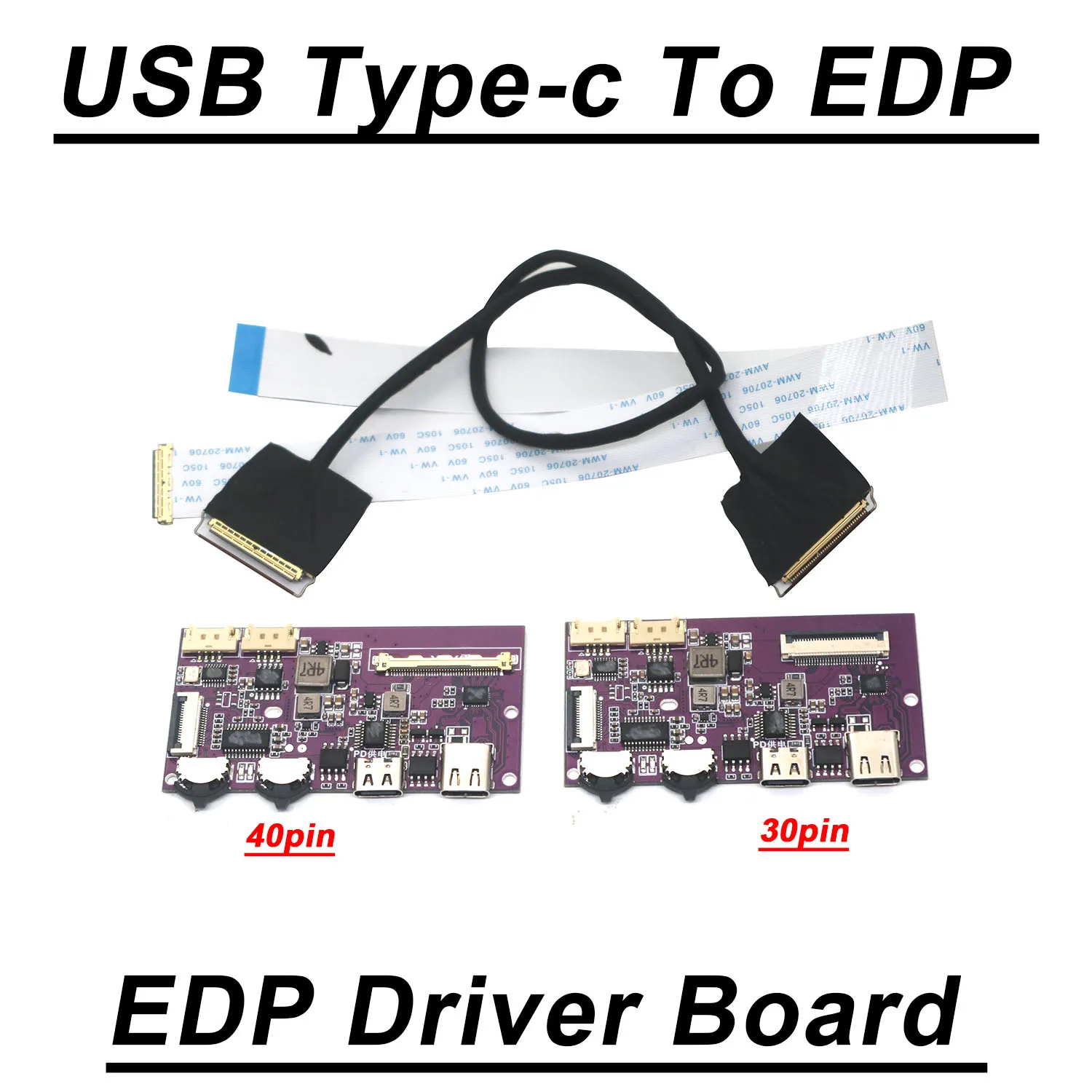 30PIN 40PIN USB Type-c To EDP Driver Board EDP Signal LED LCD Projection Screen 2K 4k Portable LCD Display Screen 60HZ~240HZ