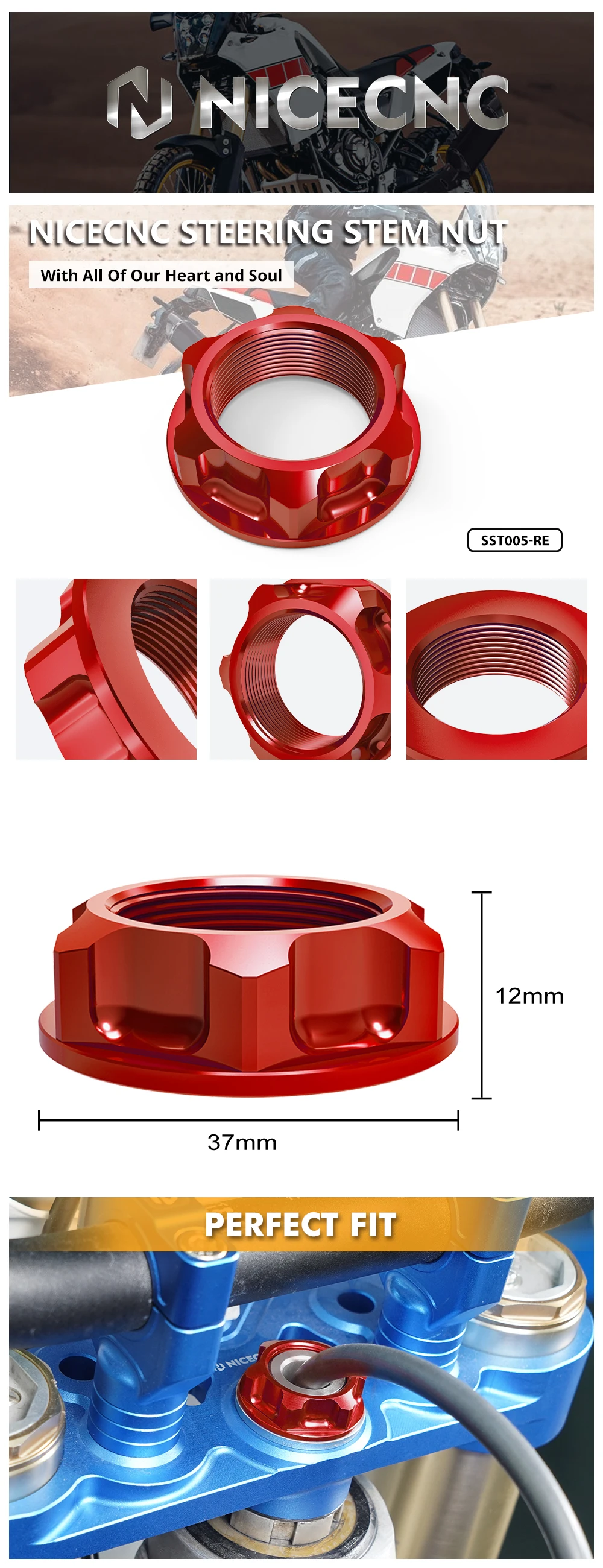 Lenkkopfmutter für Honda CRF250L/M CRF250 RALLY CR85R CRF150R RII CRM 50 80 250R CRM250AR CRF1000L XR 230 250 400 MOTARD BAJA – Detail 1