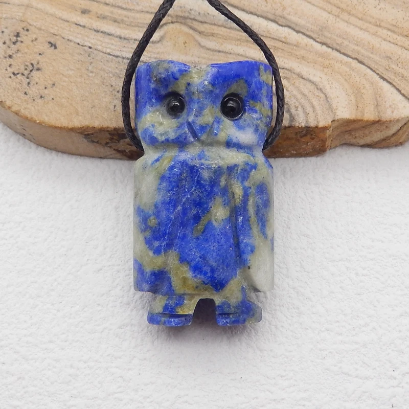 

Handmade Jewelry Carved Animal Owl Pendant Bead Natural Stone Lapis Lazuli Necklace Accessories 35x19x14mm 18g