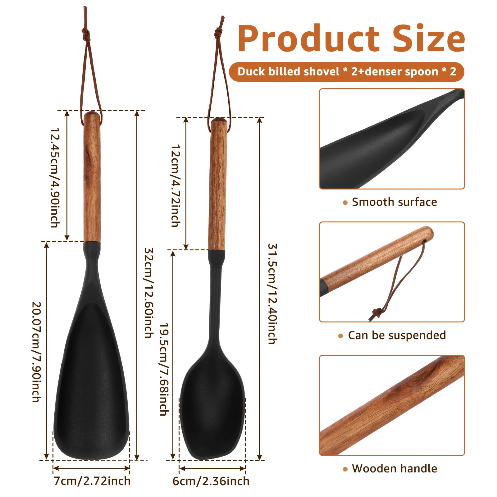 Silicone Spatula Spoon Set Kitchen Cooking Utensils with Wood Handle Multi-purpose Cooking Spatula Spoon for Nonstick Cookwares