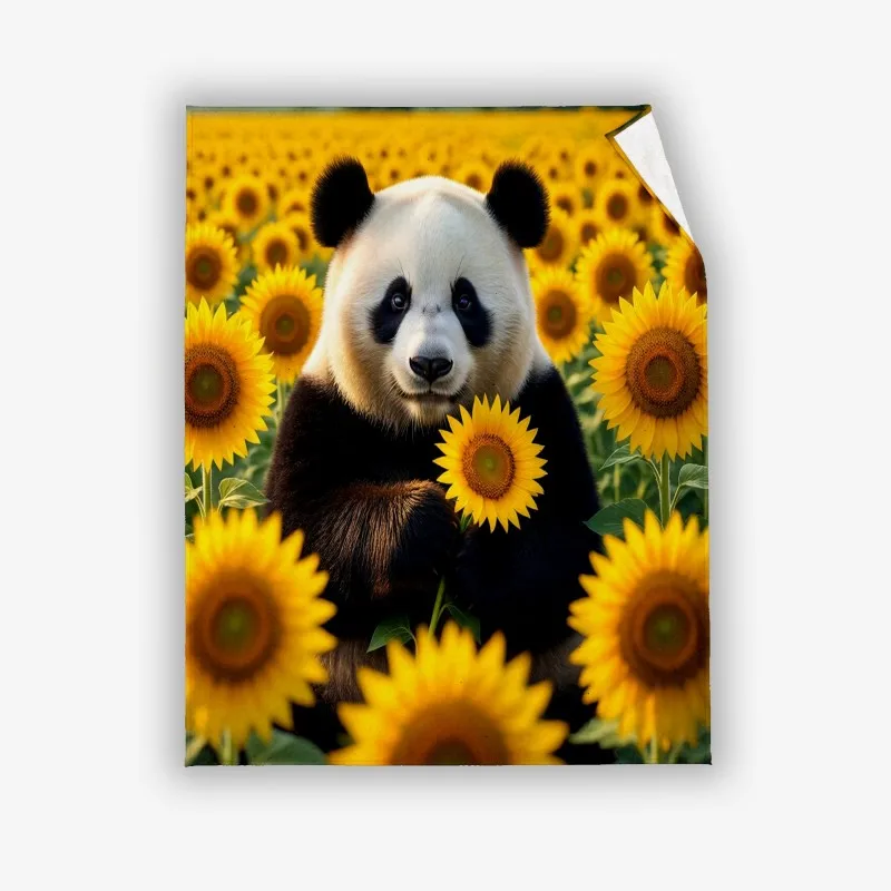 3D Panda Sunflower Field Print Flannel Blanket, Soft Microfiber Throw Blanket for Sofa Bed, Warm Home Decor Gift