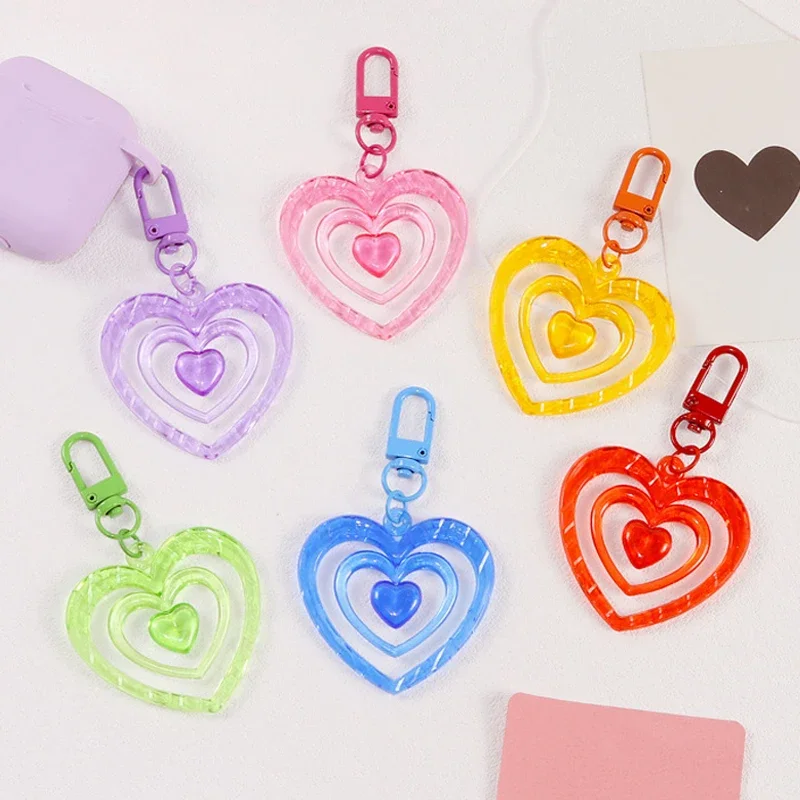 Heart Car Keychain Bag Pendant Style Colorful Hollow Heart Mobile Phone Headphone  Pendant Jewelry Ornaments Key Chain Gift