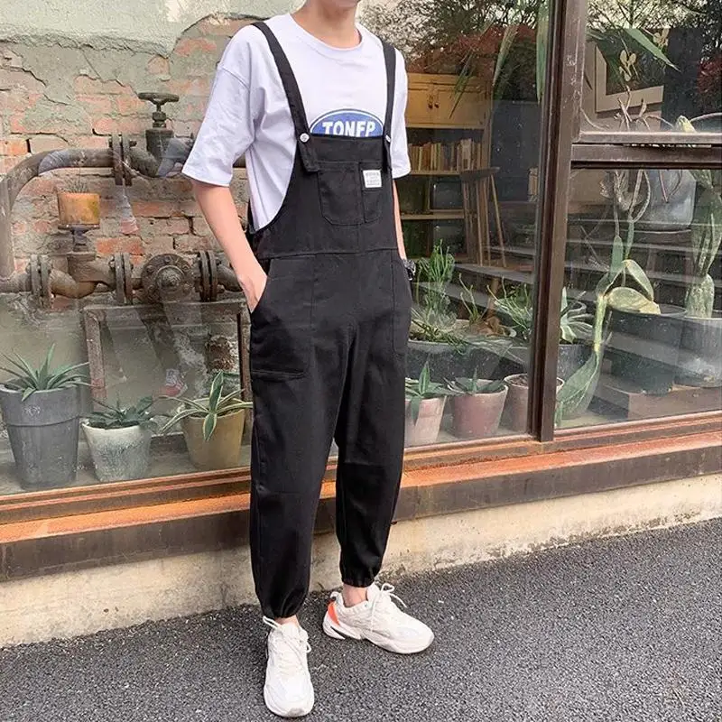 Mannen Bib Broek Lente Herfst Casual Multi Zakken Losse Lange Jarretel Jumpsuits Cargo Overalls Street Wear Harajuku