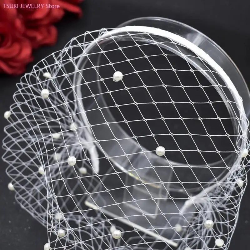 62KE, diadema malla con velo perlas para frente, diadema para mujer para ceremonia boda, velo corto para novia, velo