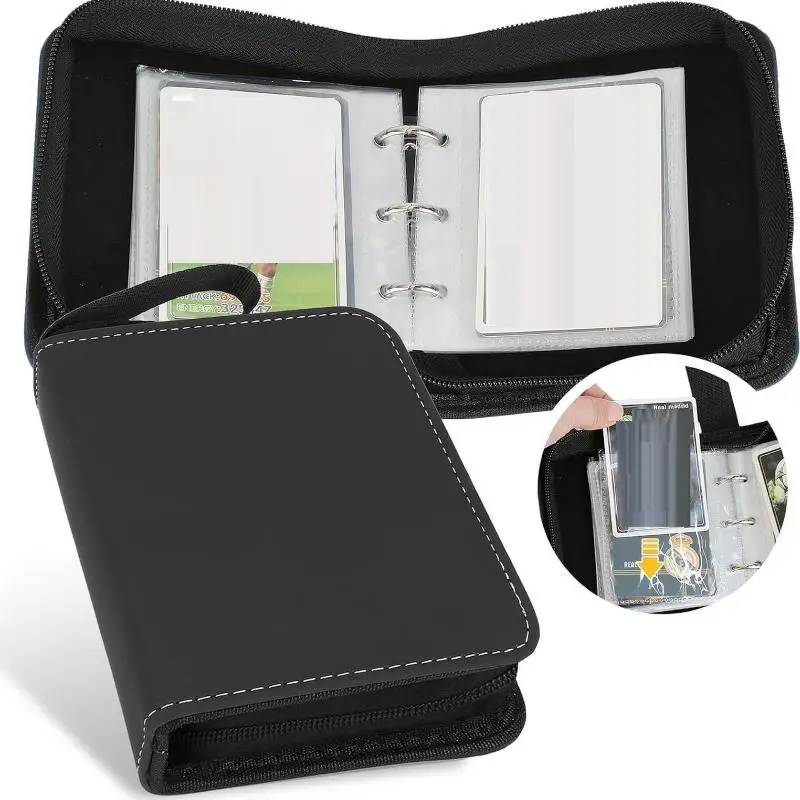 Card Binder Waterproof PU Leather With Zipper 80 Pockets For 3x4 TCG Sports Game Trading Cards