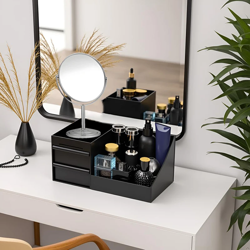 حامل منظم كولونيا للرجال لخزانة العطور وحامل كونترتوب الحمام مع أدراج ومنظم شفاف للزيوت المعطرة