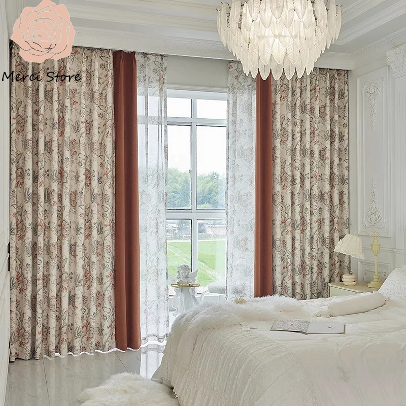 

French American Pastoral Chenille Blackout Curtains for Living Room Bedroom Window Balcony Sun Protection Thermal Insulated
