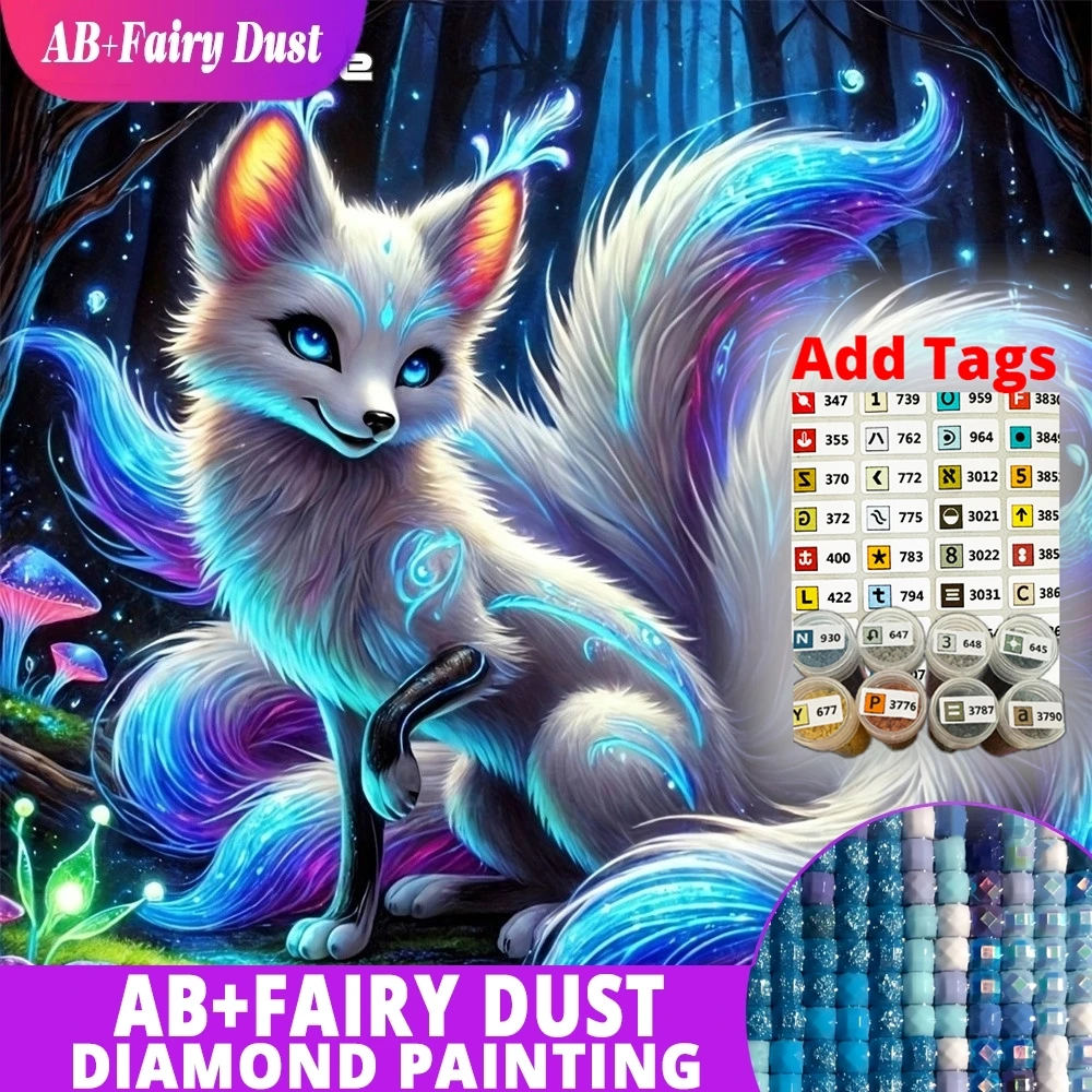 

AB Fairy Dust DMC stickers Diamond Embroidery Fox DIY Painting Animal Full Drill Diamond Mosaic Forest Rhinestones Picture Home