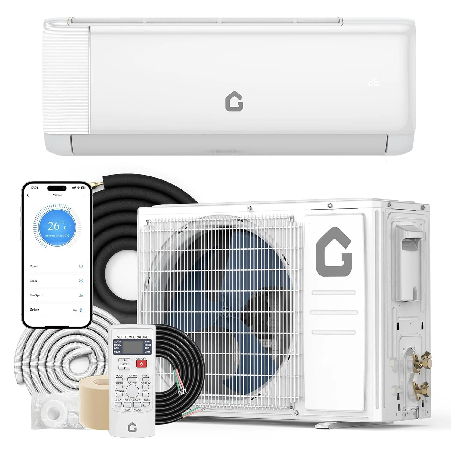 Mini bomba de calor de aire acondicionado dividido con inversor High SEER 18,5-22 – 9000-24000BTU 115V/230V WiFi remoto fácil instalación para el hogar