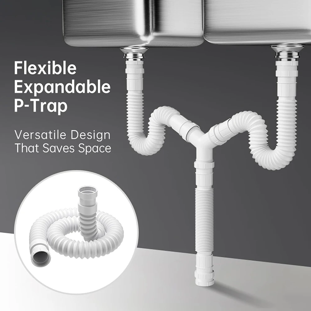 Kitchen Sink Basin Drainer Adjustable 20cm-80cm Double-Sink Drain Kit Flexible G1-1/2 & G1-1/4 Sink Drain Bathroom Access