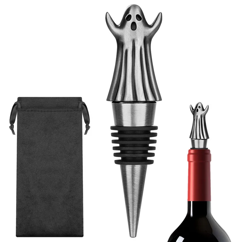 Vintage Ghost Shape Wine Stopper Champagne Bottle Stoppers for Kitchen Club Halloween Party Wedding Barware Accessory Gift Set