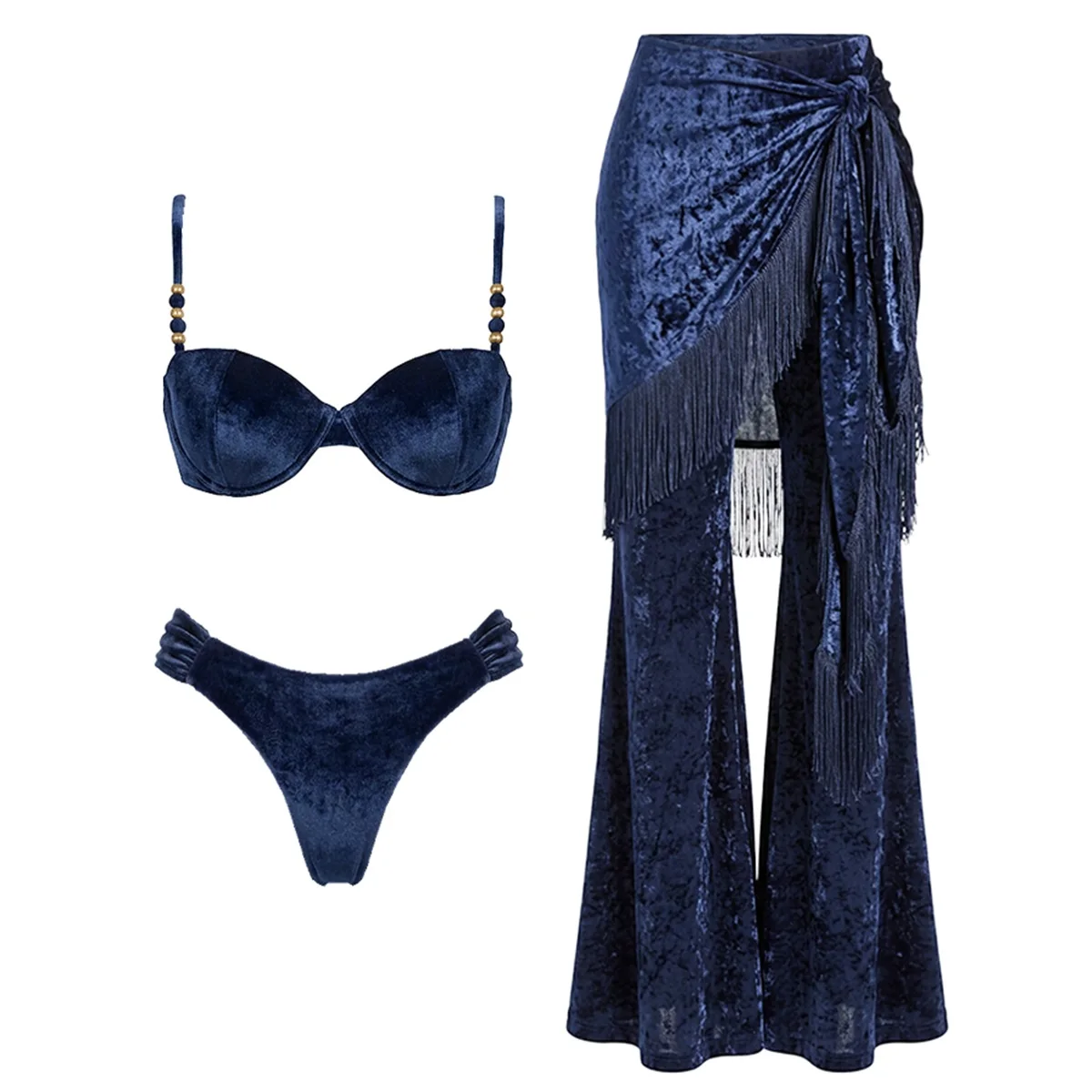 Push Up 4Pieces Sexy Bikini 2027 Women Swimsuit Swimwear Bandeau Biquini Female Dark Blue Bathing Suits Pants Cover Up Beachwear