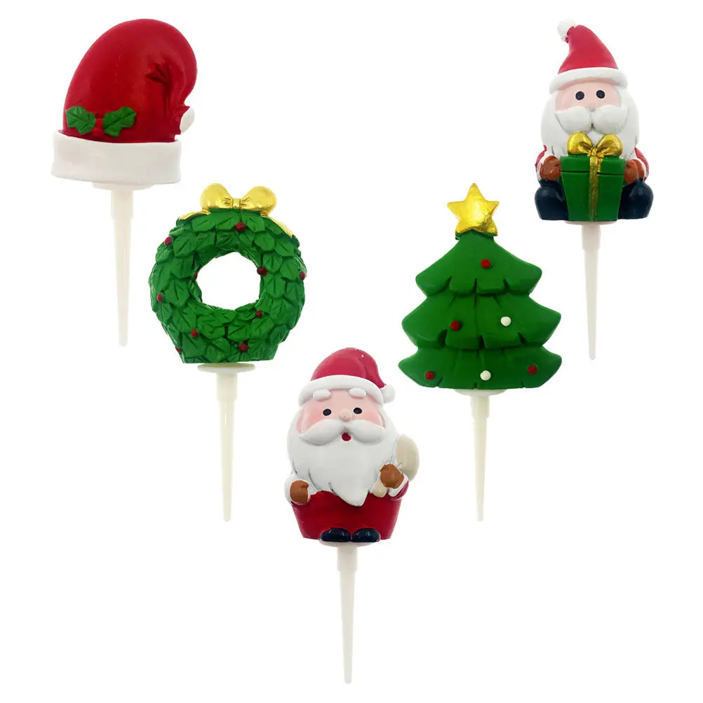 5pcs Christmas Santa Resin Cake Toppers, Cartoon Cupcake Picks for Baking & Party Decor