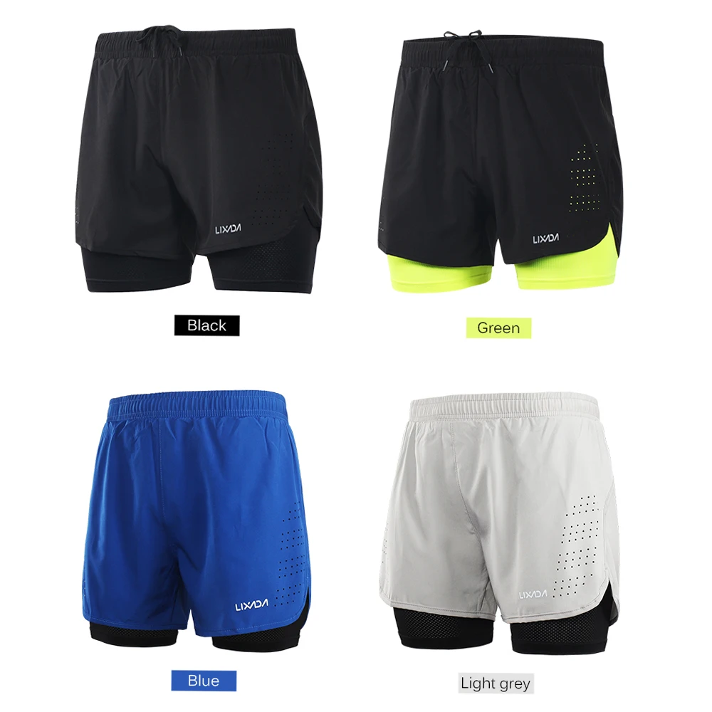 Cycle Shorts Men's 2-in-1 Running Shorts Quick Drying Breathable Active Training Exercise Jogging Cycle Shorts with Longer Liner