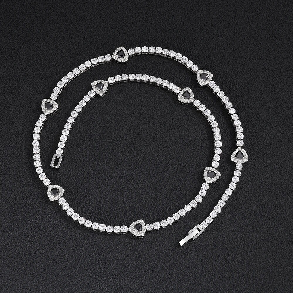 ESKEEM Stainless Steel Tennis Chain Necklace for Women Men Sparkling Cut Cubic Zirconia Iced Out Triangle Halo Choker Jewelry