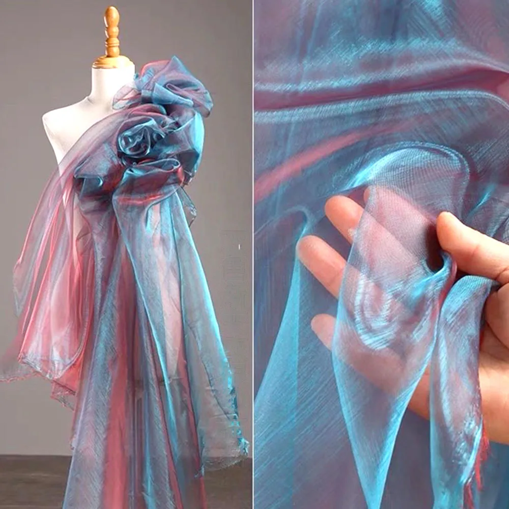

Iridescent Flashing Gradient Organza Tulle Fabric By Meter For Evening Gown Fashion Design Shiny Clothes Party Stage Decoration