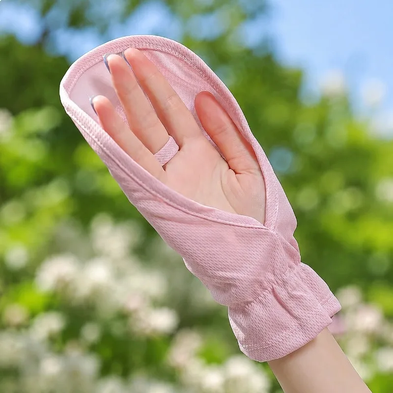 Women Summer Thin Ice Silk Sun Protection Gloves Short Fingerless Driving Cycling UV Protection Sun Shade Hand Cover 1 Pair