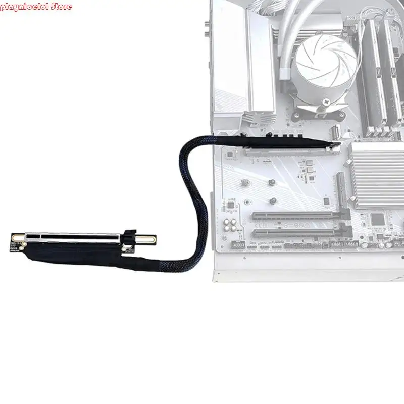 

E8BA 270 Degree PCIe 5.0 X16 GPU Extension Braided Cable Space Saving High Bandwidth 64GT/s Fast Transfer Cord Left Exit