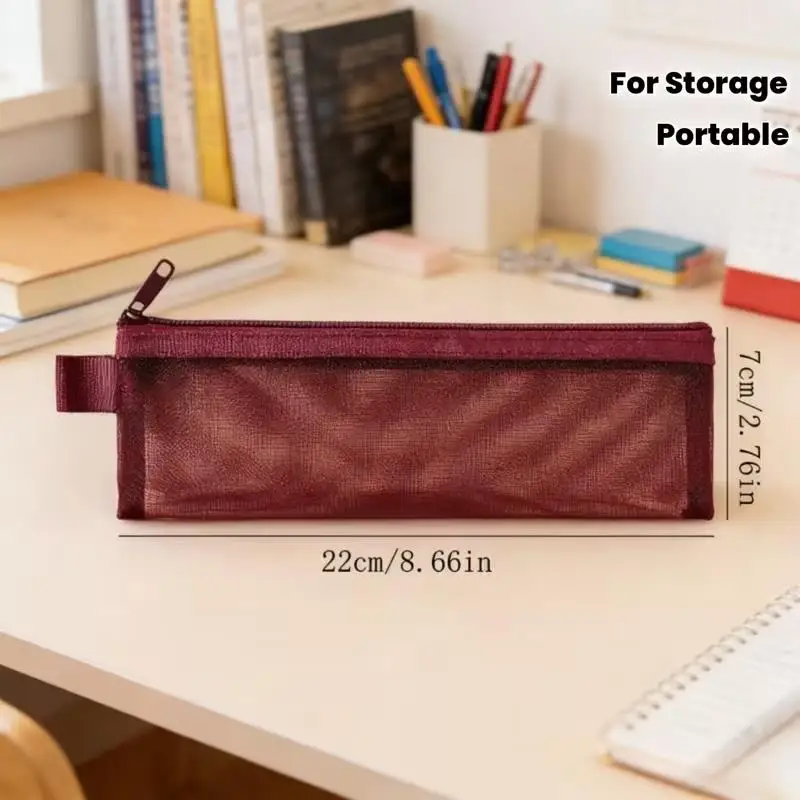 3pcs Nylon Makeup Brush Bags – Transparent Mesh, Large Capacity for Lipsticks, Eyebrow Pencils & Brushes