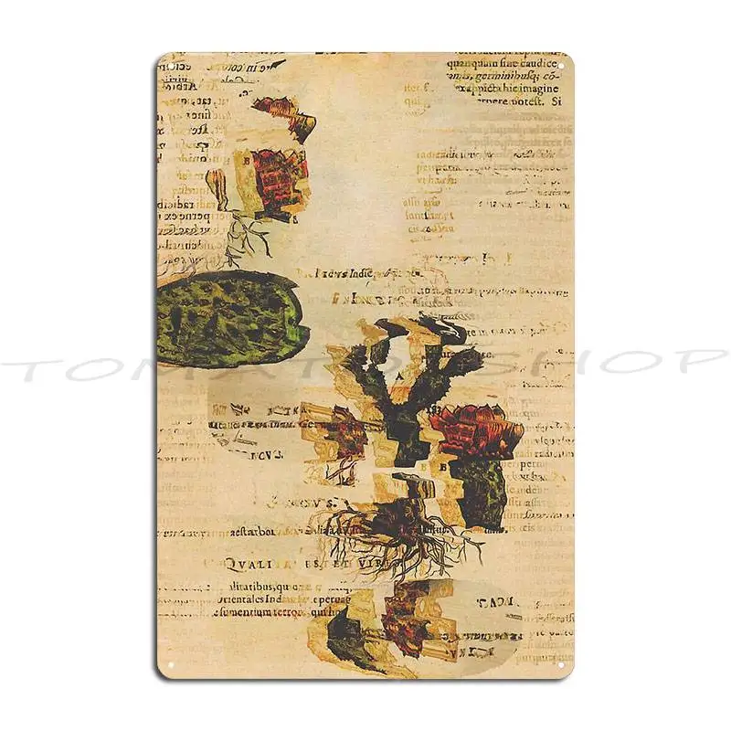 Voynich Manuscript Book Cover Illustrated Codex Green And Yellow Leaves Metal Sign Club Club Home Cave Design  Tin Sign Poster