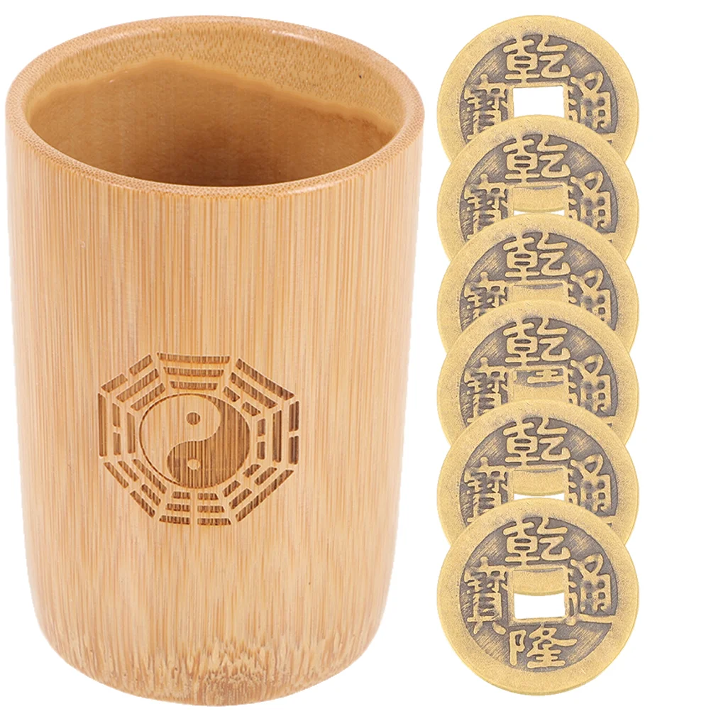 Bamboo Weaving Ching Divination Tube Ornaments Coin Decoration Copper Bucket