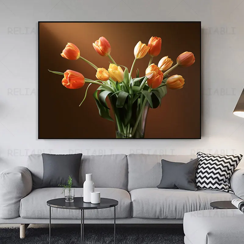 Nordic Colorful Tulip Field Wall Pictures Beautiful Flower Canvas Painting Wall Art Landscape Posters Prints iving Room Decor