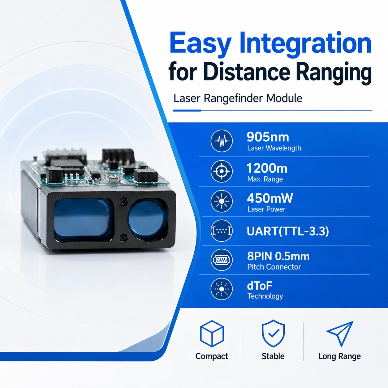 XD-S200S 1200m Ranging Module for Smart City Traffic Monitoring Infrastructure Security LiDAR Optical Sensor 905nm