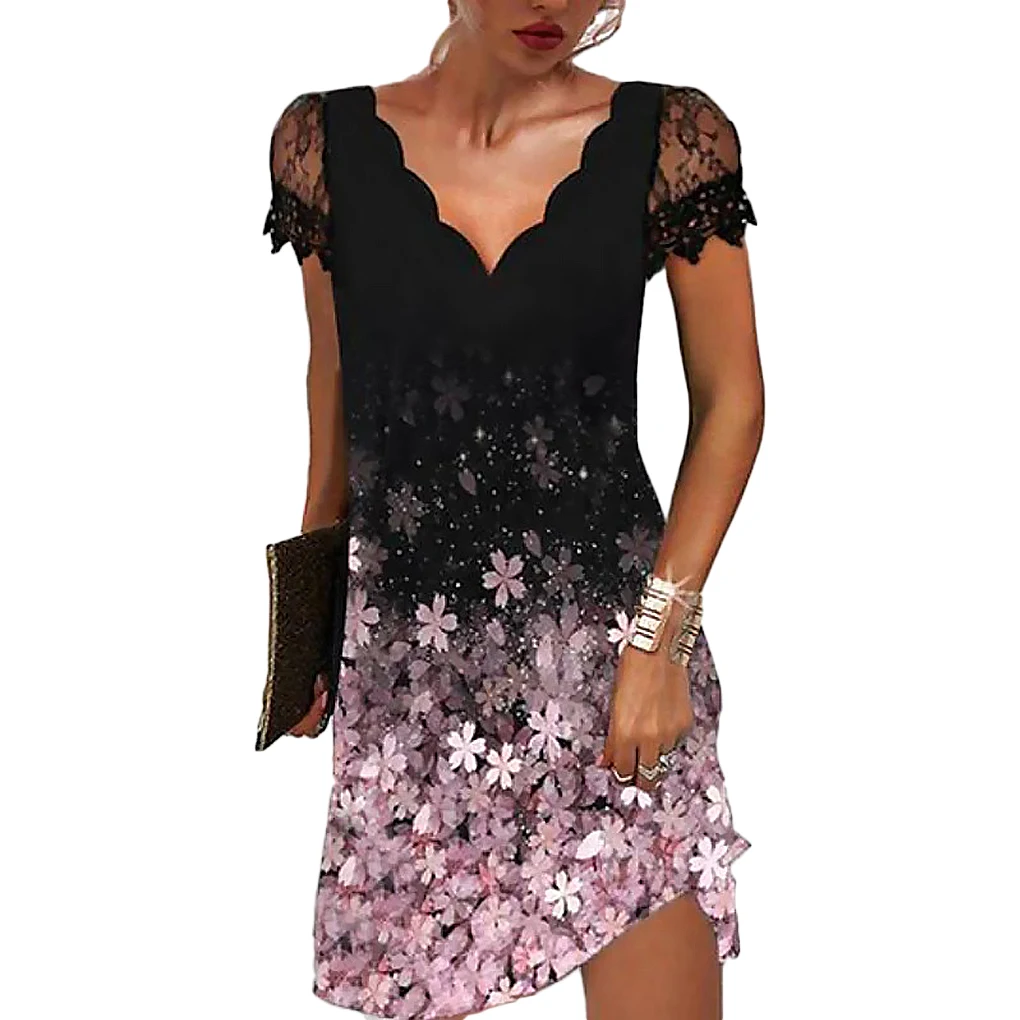 V-Neck Women Dress Elegant Date Night Summer Daily Wear Female Clothes