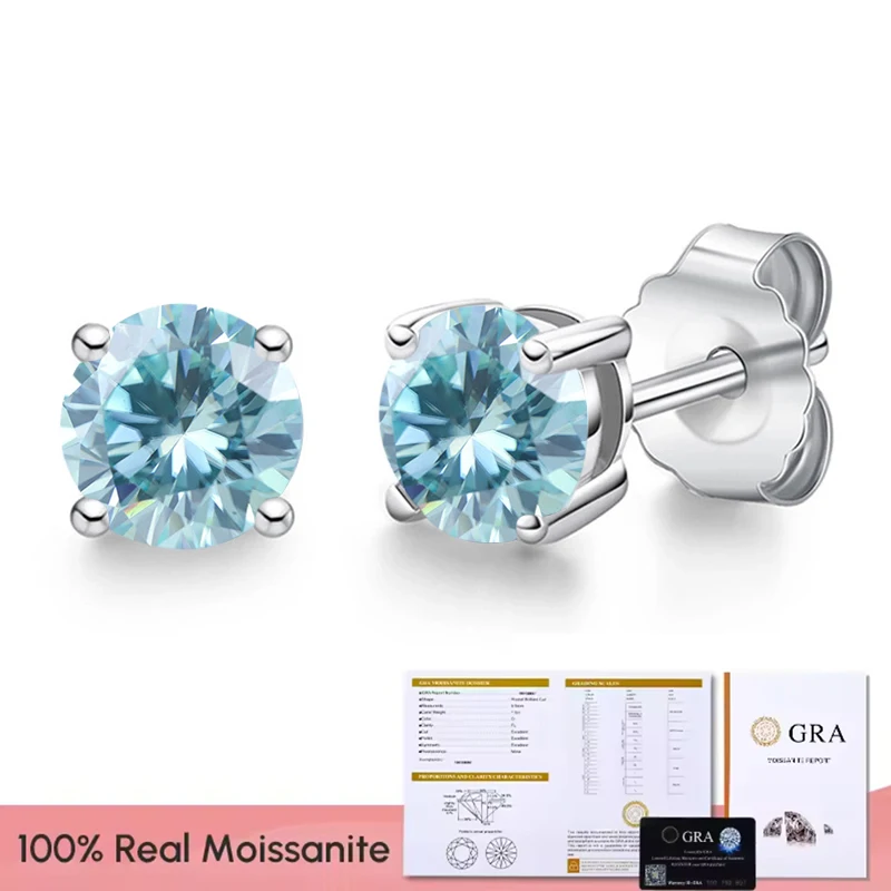 Women's Moissanite Diamond Stud Earrings, Platinum Plated Gift