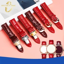 First layer cowhide strap 12mm 14mm 15mm 16mm 17mm 18mm 20mm Matte glossy ultra-thin red wine red women watchband For any brands