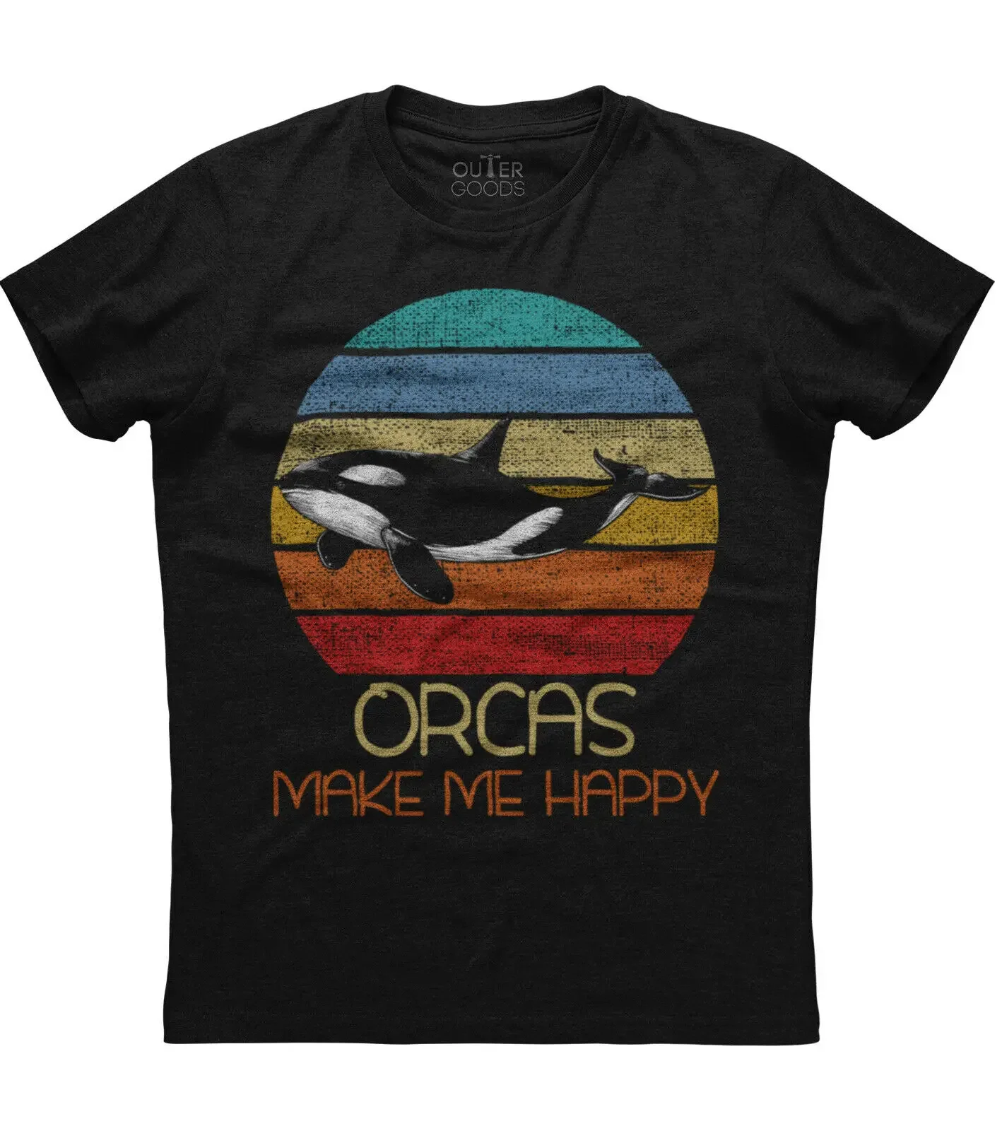 

Orcas Make Me Happy. Vintage Sunset Killer Whale Printed T-Shirt. Summer Cotton O-Neck Short Sleeve Mens T Shirt New