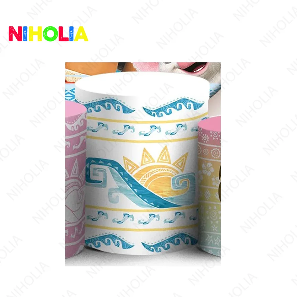 Disney Moana Princess Backdrop Round Cover Girls Birthday Party Decor Cute Pig Vinyl Polyester Photo Background Cylinder Covers