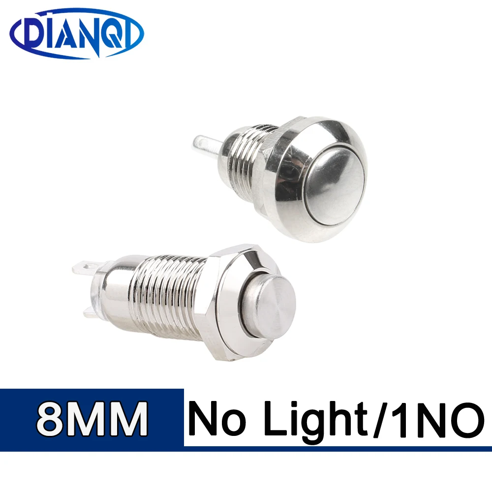 1NO No Led Light 8mm Waterproof Momentary Reset/Locking Fixed Metal Doorbell Push Button Switch Auto Engine Start Button Silver