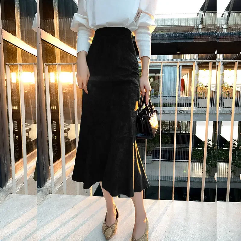 

Women Long Vintage Mermaid High Waist Solid Slim Ladies Fashion 3 Color Tight Fishtail Ankle-Length Skirt Autumn Spring Skirts