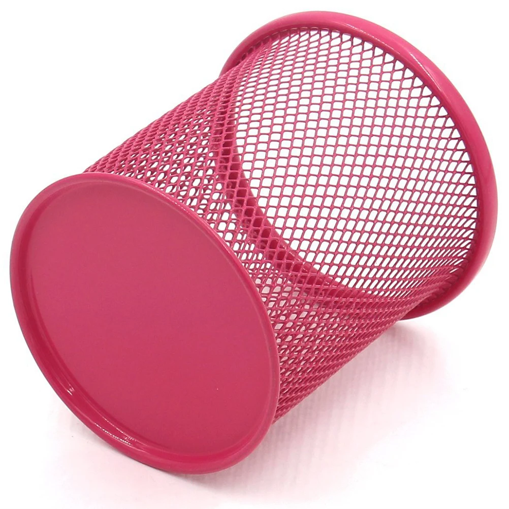 

2pcs Round Mesh Steel Pencil Holder Office Supplies Desktop Organizer Home Industrial Style Mesh Desk Accessories Red