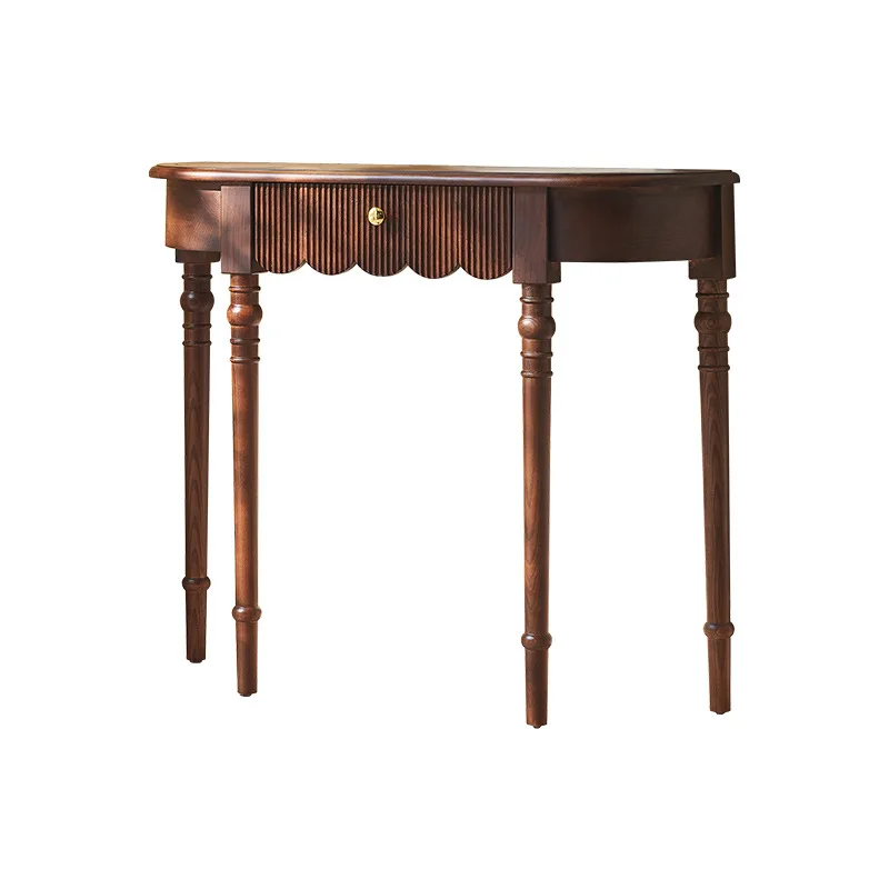 Entrance rack against the wall, antique curved solid wood entrance rack in the living room with drawer shelves