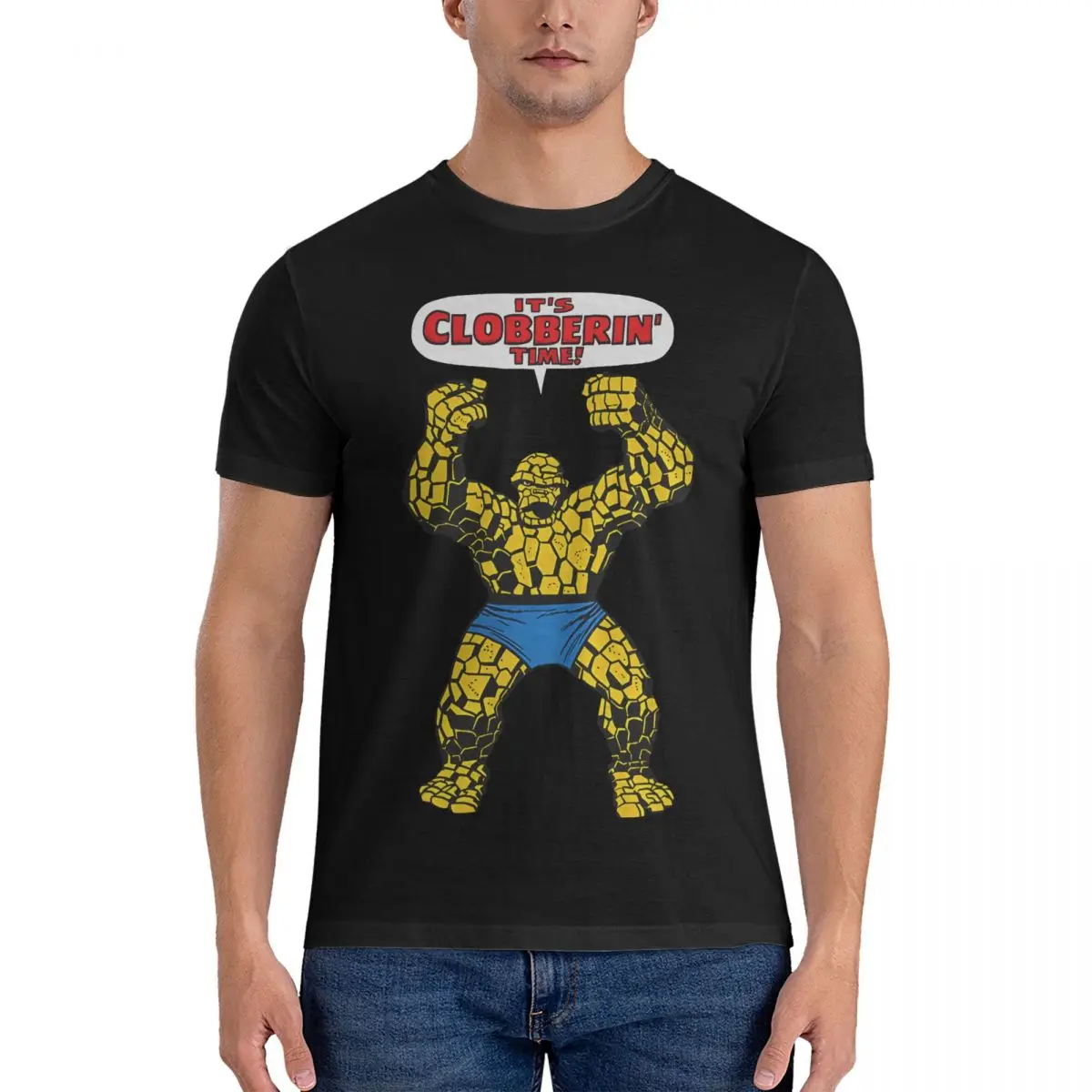 Men's T-Shirt The Thing Clobberin' Time Novelty 100% Cotton Tees Short Sleeve Marvel Fantastic Four T Shirt Round Neck Clothing