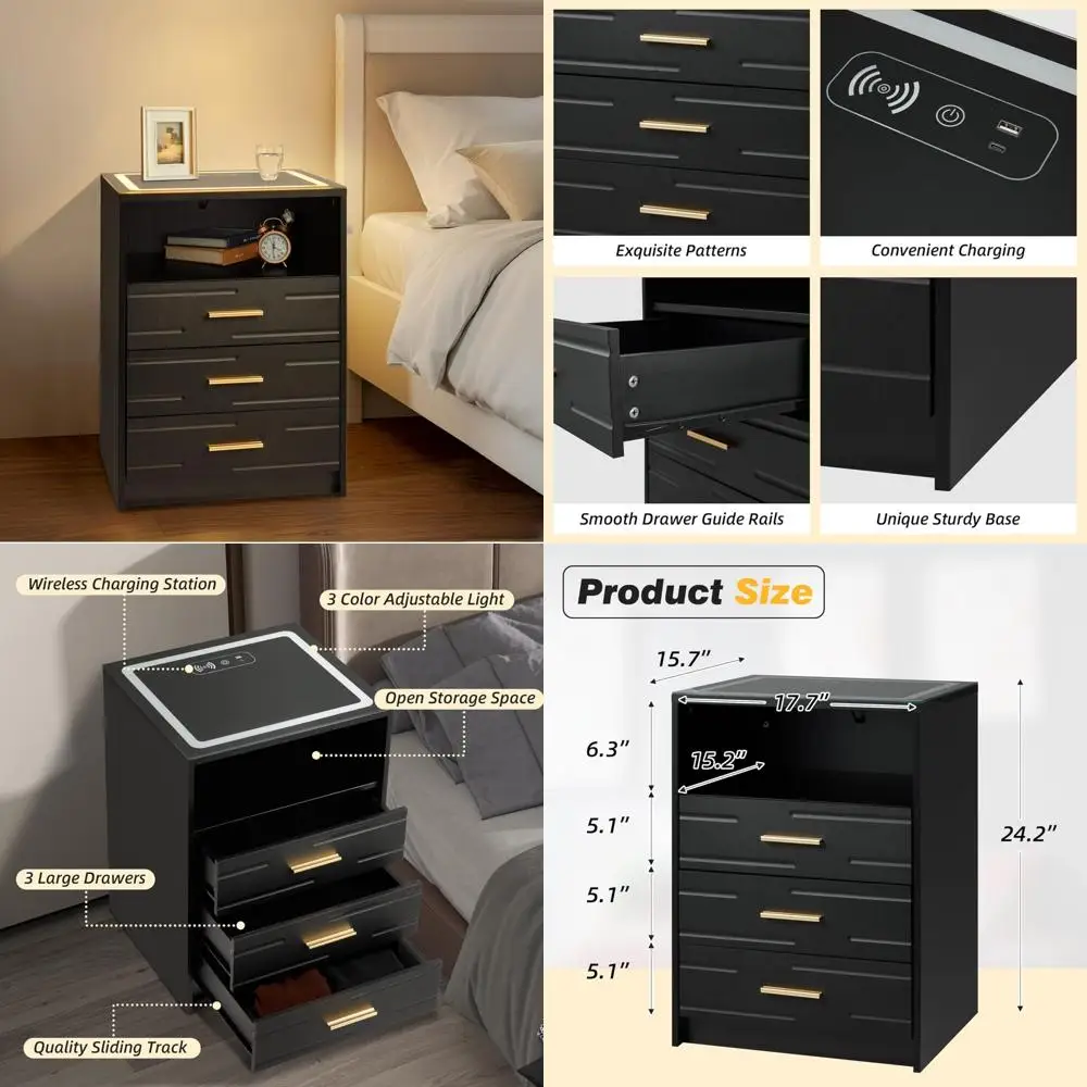 wireless charging nightstand with touchscreen, adjustable brightness led lights, and smart features