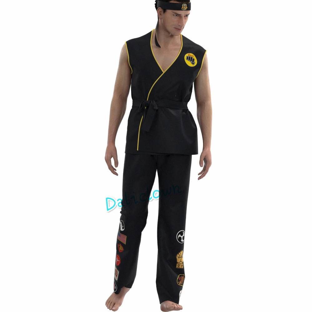 Disfraz de Karate para niño y adulto, traje de Cosplay con diadema de Cobra Kai, el Karate, Daniel LaRusso, Johnny Kennedy, color negro