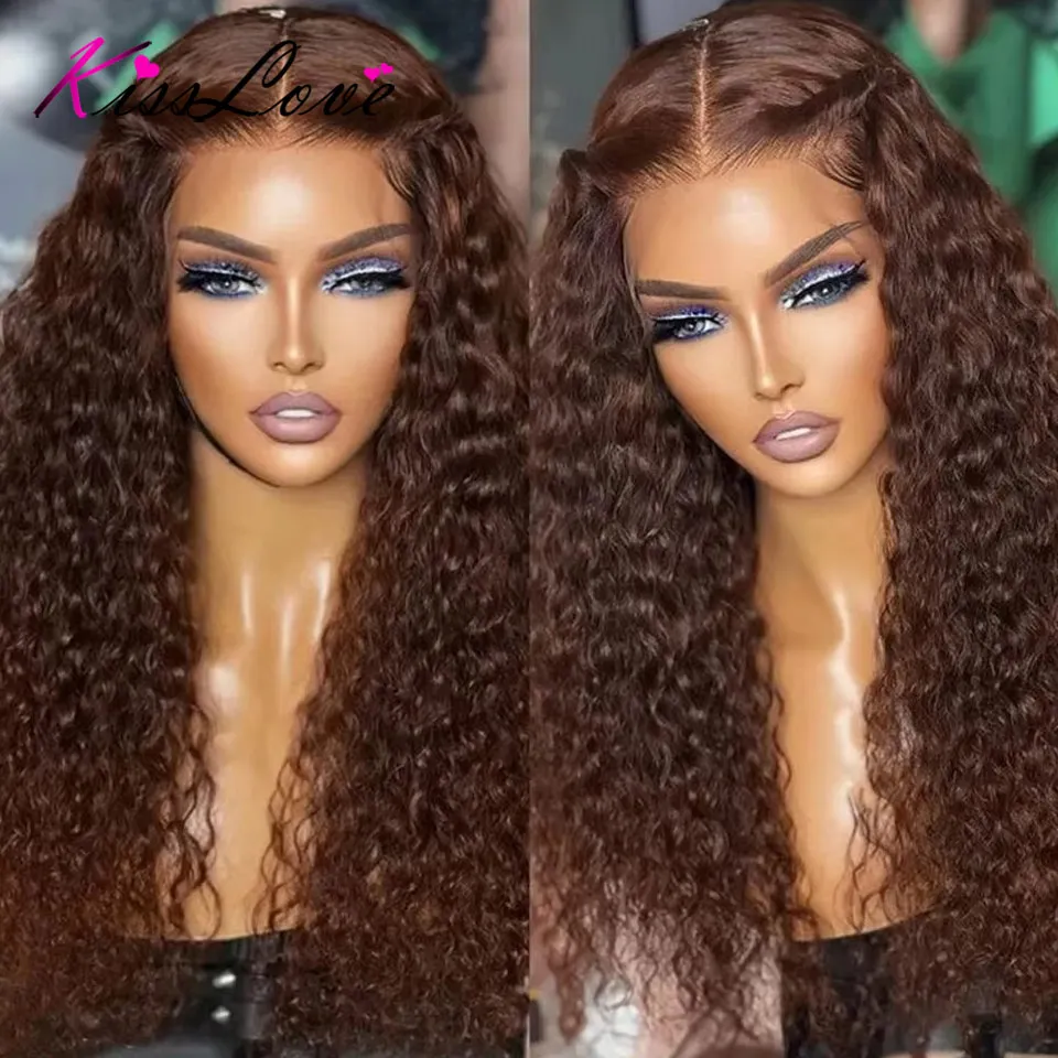 Chocolate Brown Invisi Strap Snug Fit 360 Glueless Wigs Human Hair Water Wave Full Lace Frontal Wig Bleached Knots Deep Wave Wig