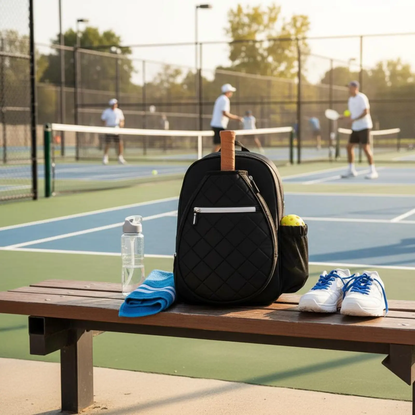 Quilted Pickleball Backpack Lightweight Pickleball Paddle Bag Sports Backpack Shoe Compartment Breathable Rear Panel for Women view 2