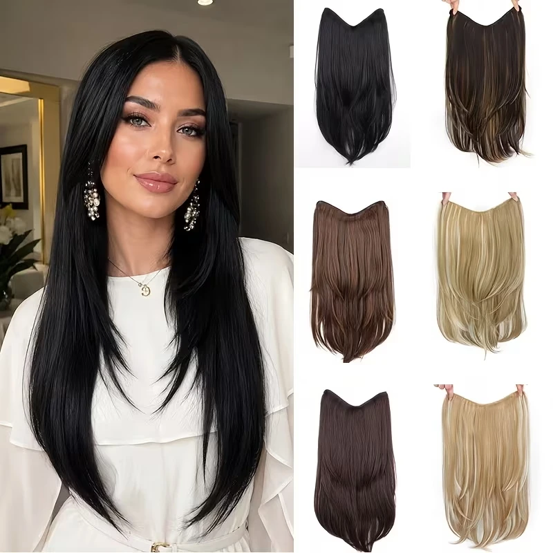 22Inch Synthetic Long Straight Multi Layer Hair Extension BB Clip Style Fiber Hairpiece for Women Daily Wear Confident Elegant