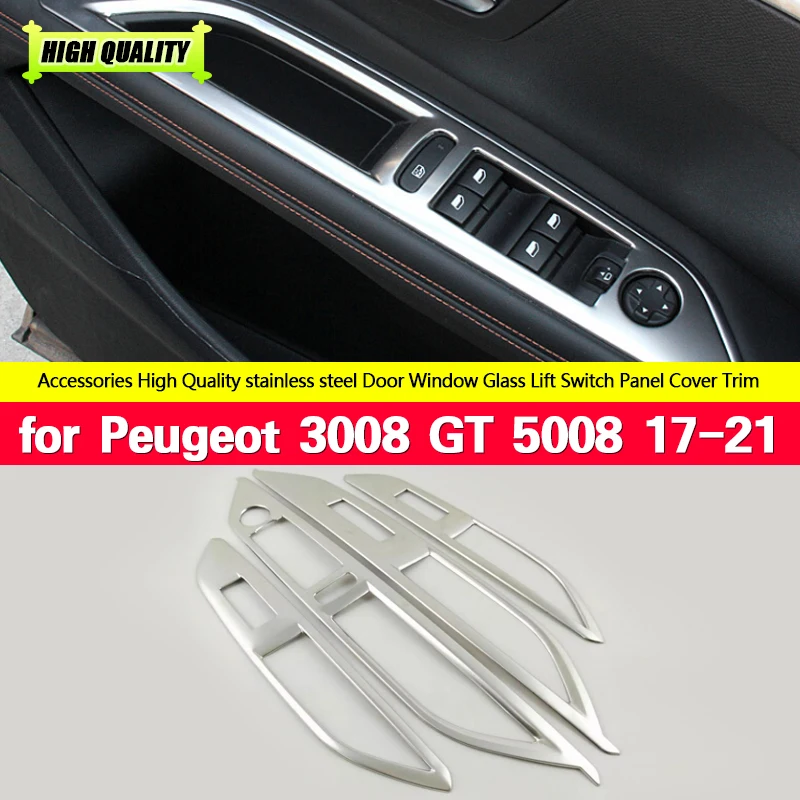 

Stainless steel For Peugeot 3008 GT 2017 2018-2021 Accessories Car Window Switch Cover Window Control Panel Trim Car Styling LHD