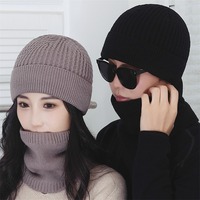 Winter Warm Thickened Hat Neck Cover 2Pcs/Set For Men Women Knitted Beanie Hat Outdoor Thicken Ski Sports Knitted Set