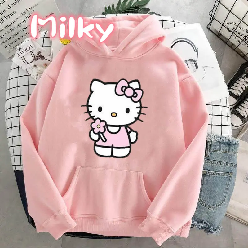 2024 New Fashion Women Hoodie Hello Kitty Hoodies Spring Autumn Pink Hoodie Sweatshirt Clothes Tops Clothing Oversized Pullover